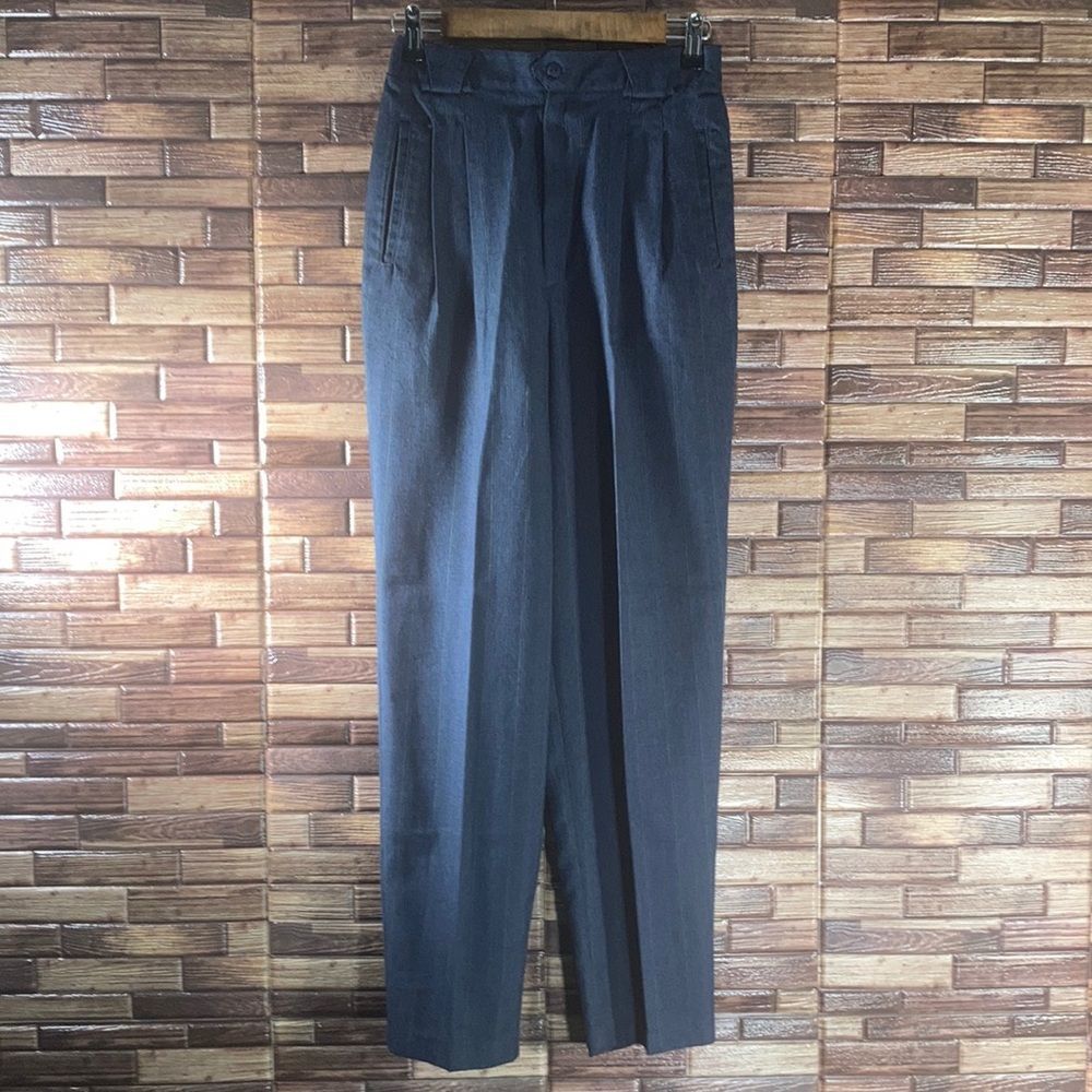 Womens Vintage Casablanca Pleated Navy Blue Red& Yellow Stripped Pants Size 10